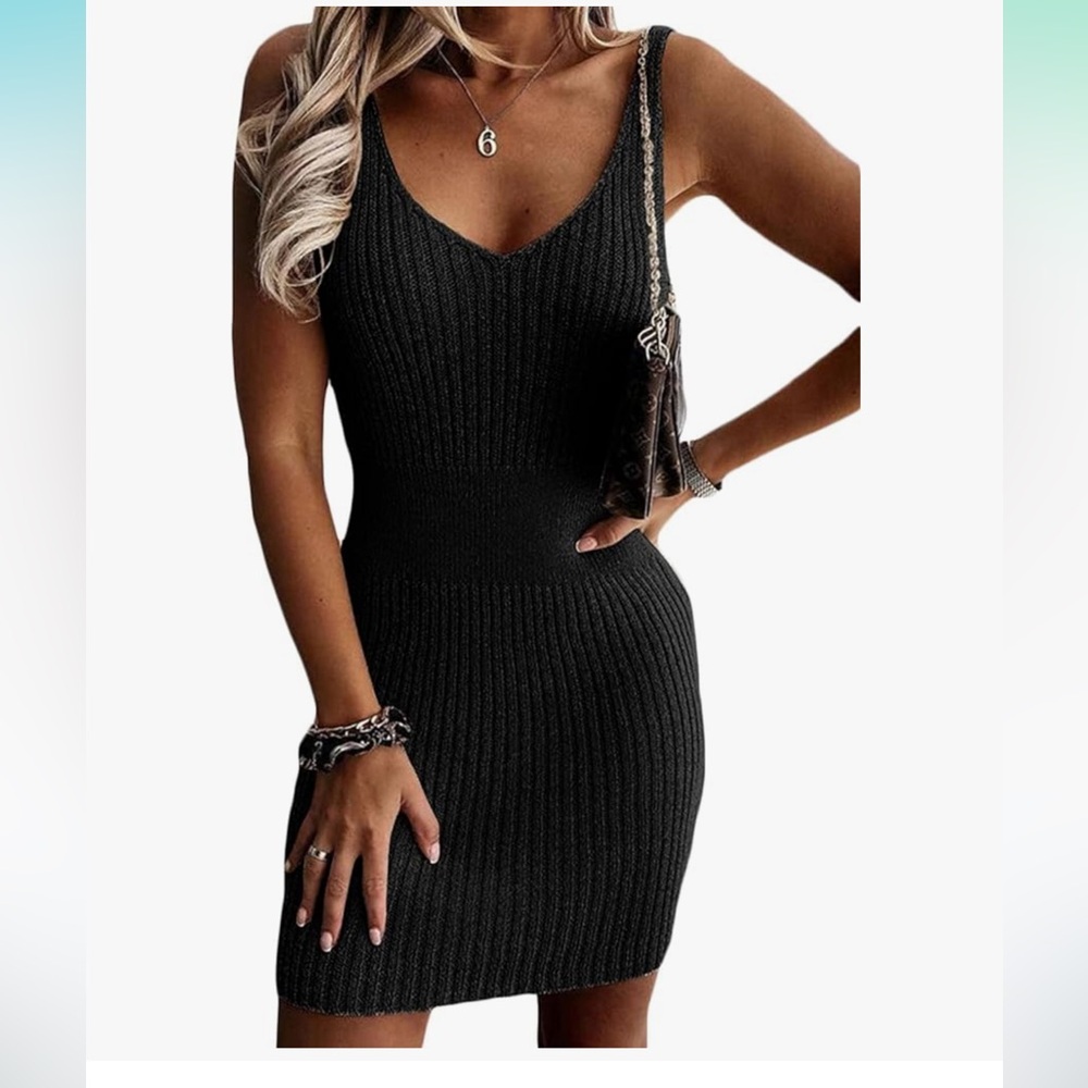 2!!!!  Black Ribbed Knit Dress